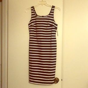 Fitted Black White stripe sleeveless sheath dress